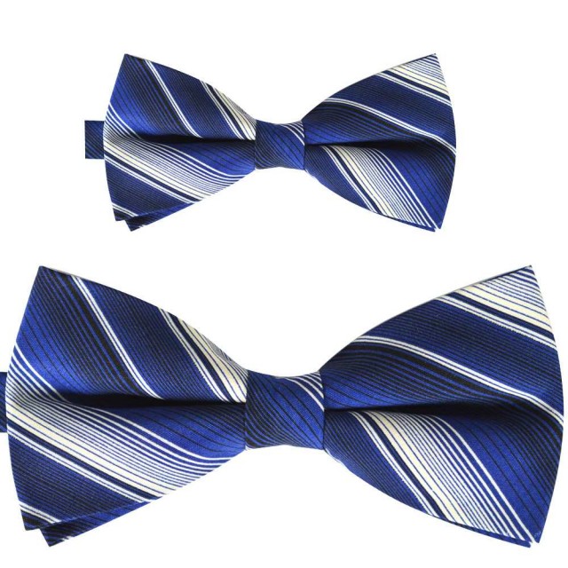 Set papion tata fiu, albastru, dungi albe, clasic 